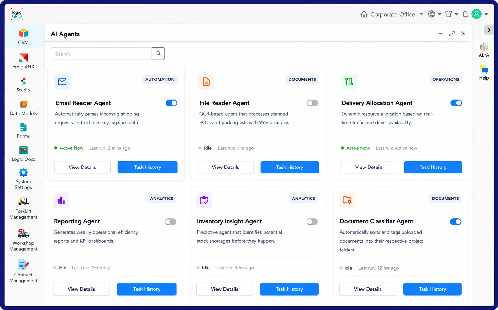 Início 8 AI agents dashboard
