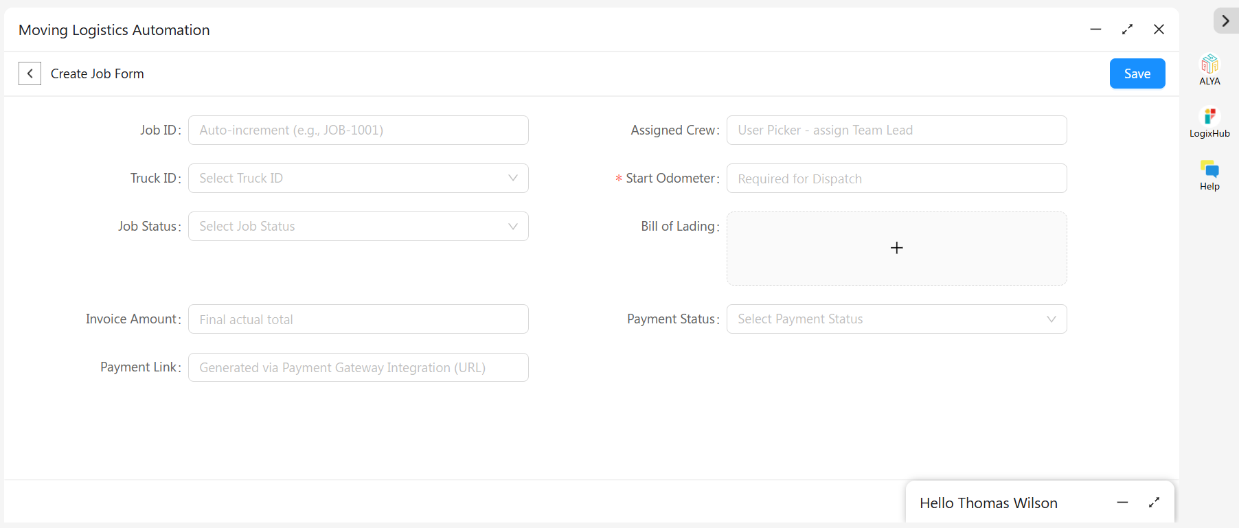 Moving Business 4 Create job form in Moving Logistics app
