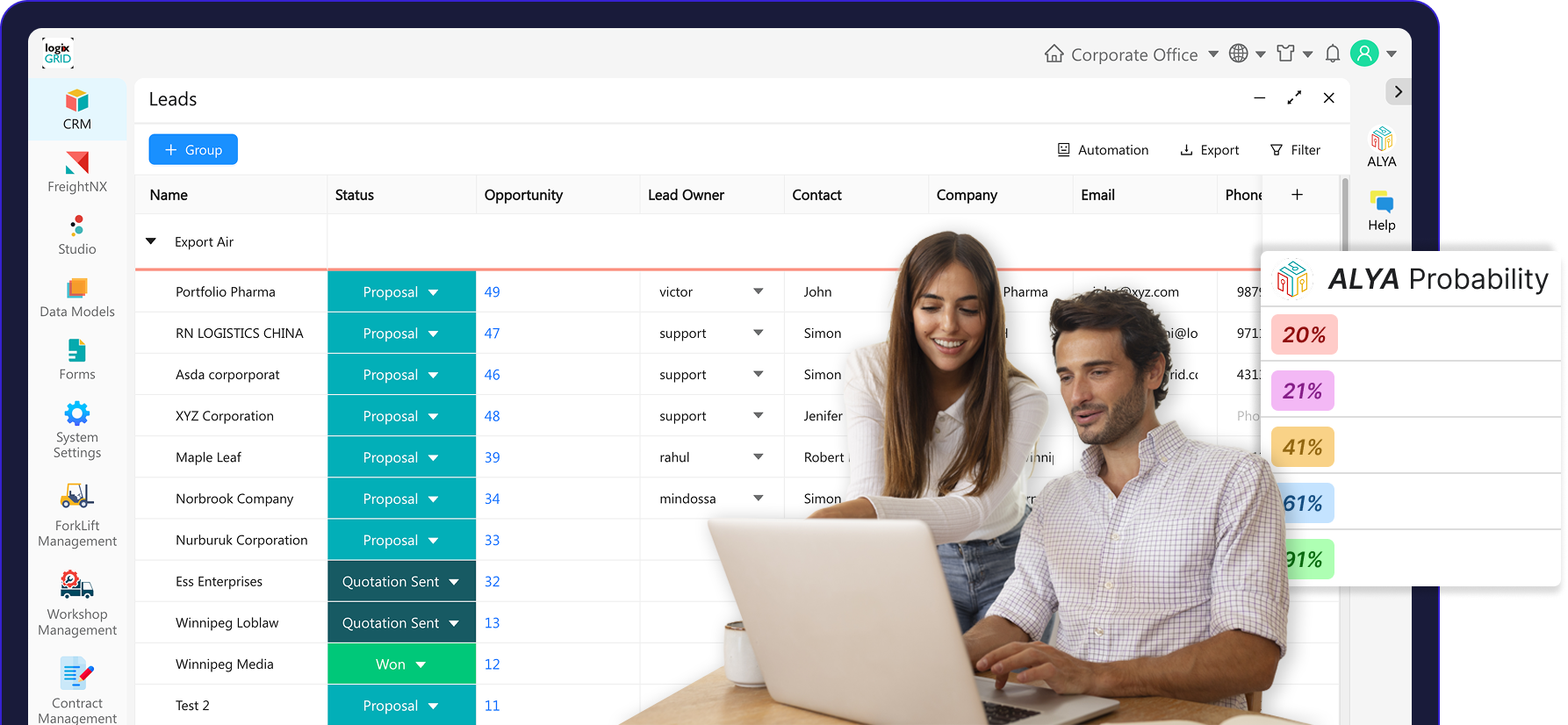 LogixCRM dashboard with operators reviewing freight records